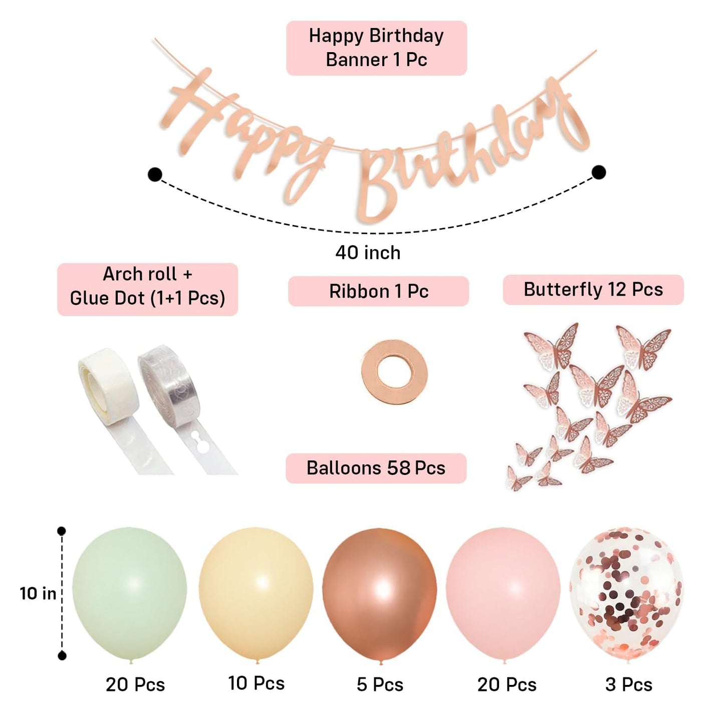 Butterfly Theme Birthday Decoration Kit For Girls - Pack of 79 Pcs