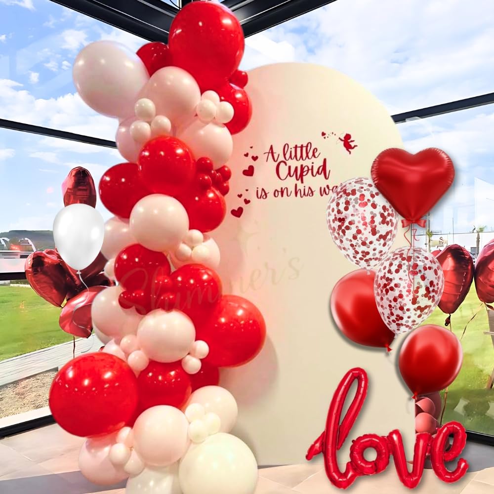 Love Balloon Decoration Set – 33 Pcs Red & White Theme