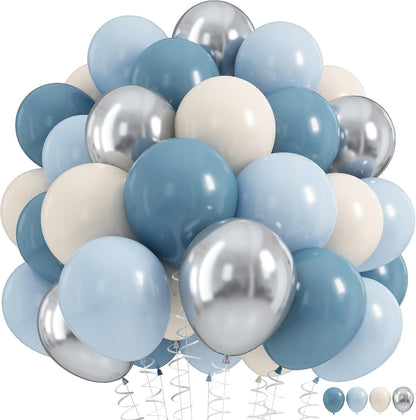 60 Pcs Metallic Confetti Balloons Blue Silver White Decorations Set for Wedding & Birthday Party