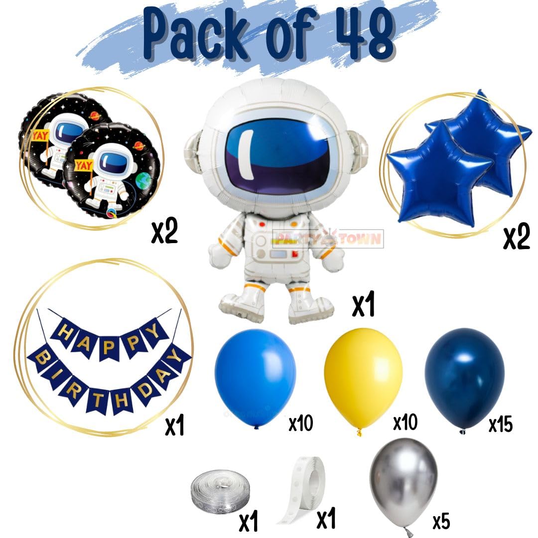 Party Town 48-Piece Astronaut Space Balloon Pack, Helium Supported, 32-inch Foil