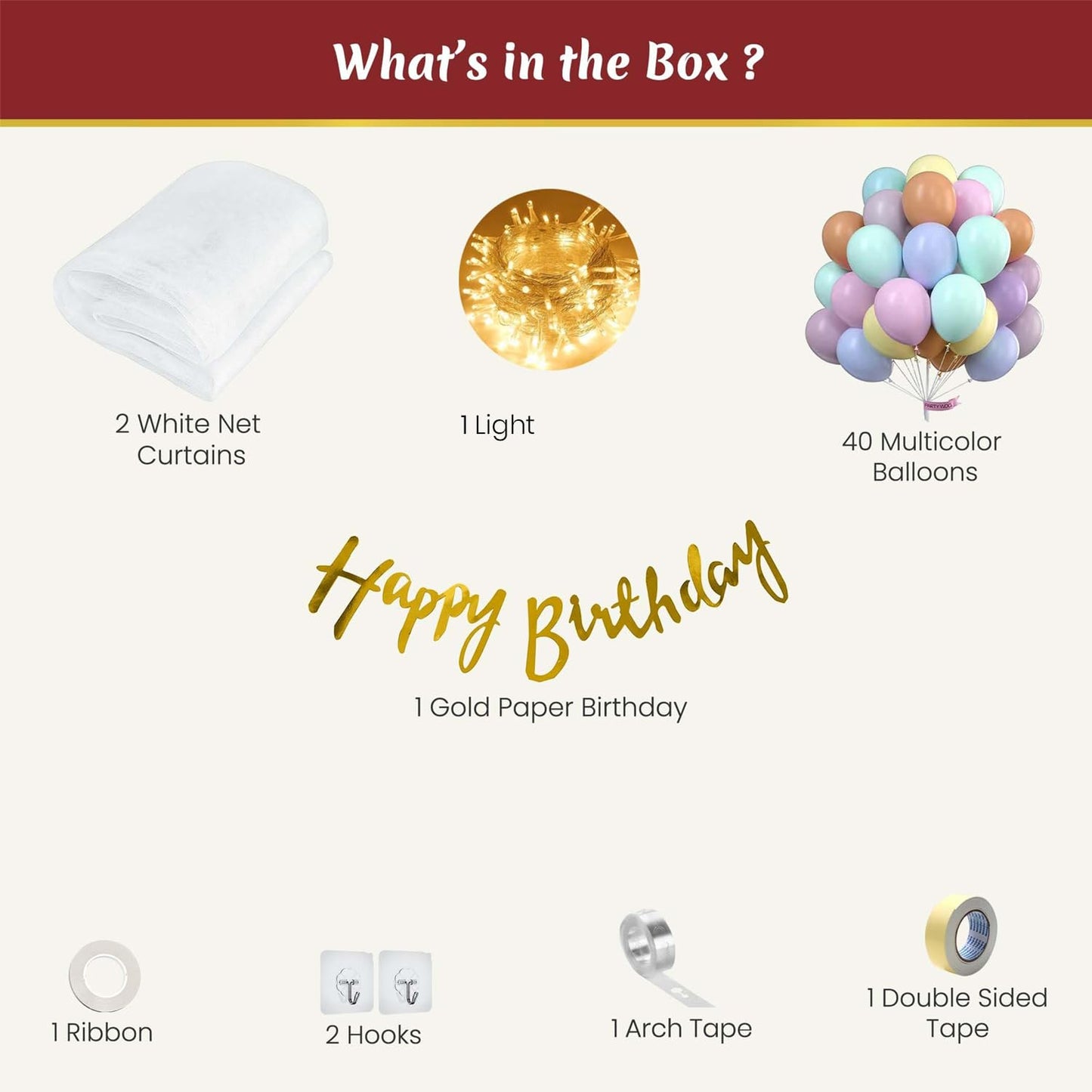 Birthday Decoration Kit Includes Multicolor Pastel Balloons - 49 Pcs Pack