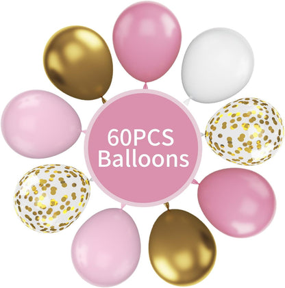 60pcs Metallic Gold Pink White Confetti Balloons for Wedding & Birthday