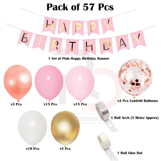 Birthday Decoration Kit For Girls – Set of 57 Pcs