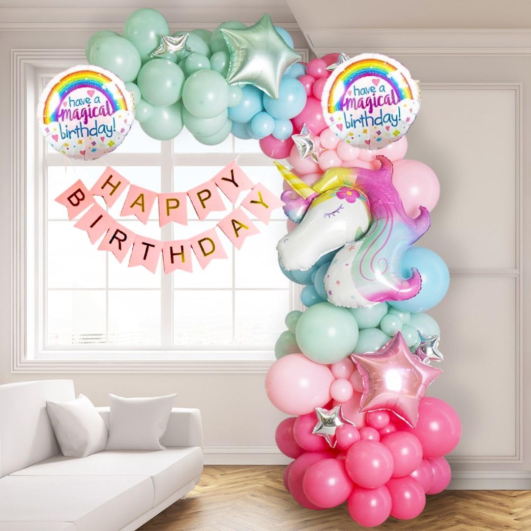 Party Town 83-Piece Unicorn Balloon Arch Kit: Helium Foil & Pastel Birthday Decorations
