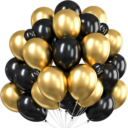 50 Pcs Black Gold Metallic Chrome Balloons for Birthday Party