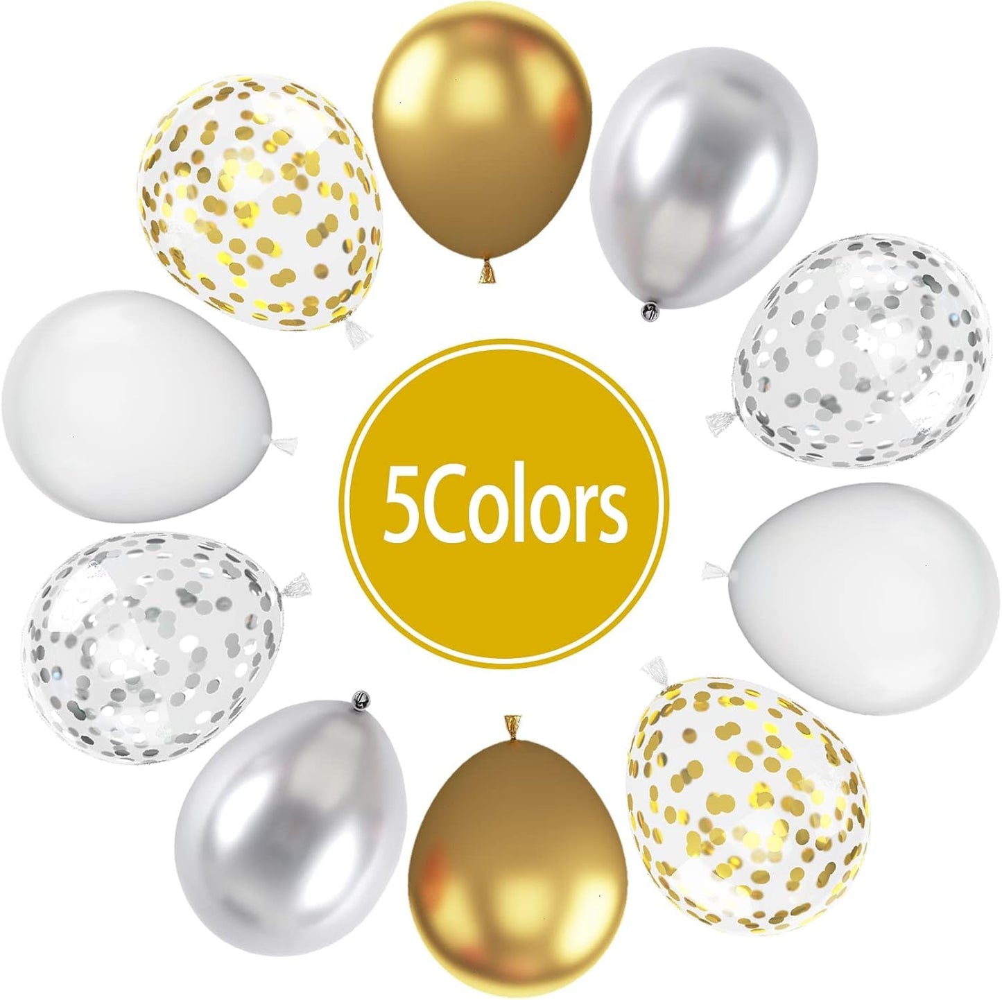 60pcs Metallic Gold Silver White Confetti Balloons - Wedding & Birthday Party