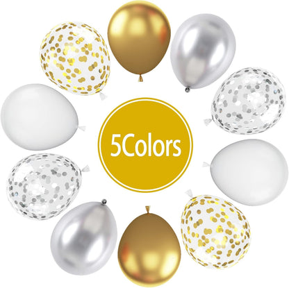 60pcs Metallic Gold Silver White Confetti Balloons - Wedding & Birthday Party