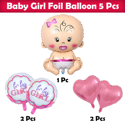 Delightful Pink Baby Shower Decoration Set - 5 Foil Balloons Welcome Baby
