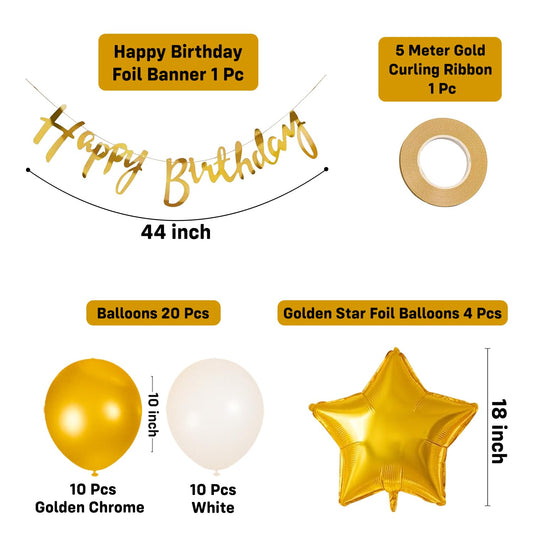 Golden Star Birthday Decoration Kit with Banner & Balloons – 26 Pcs Combo