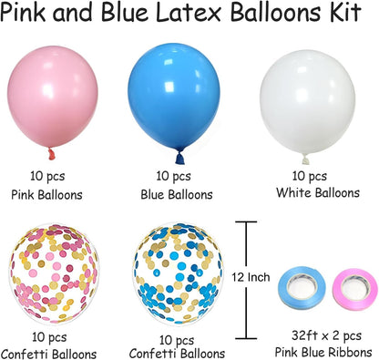 Pink Blue White Balloons 50 Pack - Party Decorations