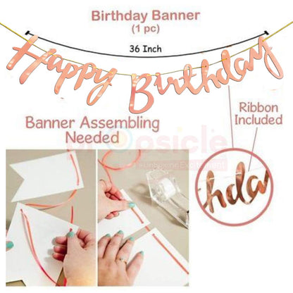 Happy Birthday Cursive Banner - Cardstock with Ribbon