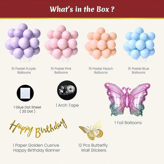 Butterfly Theme Birthday Decoration Kit For Girls – Set of 76 Pcs