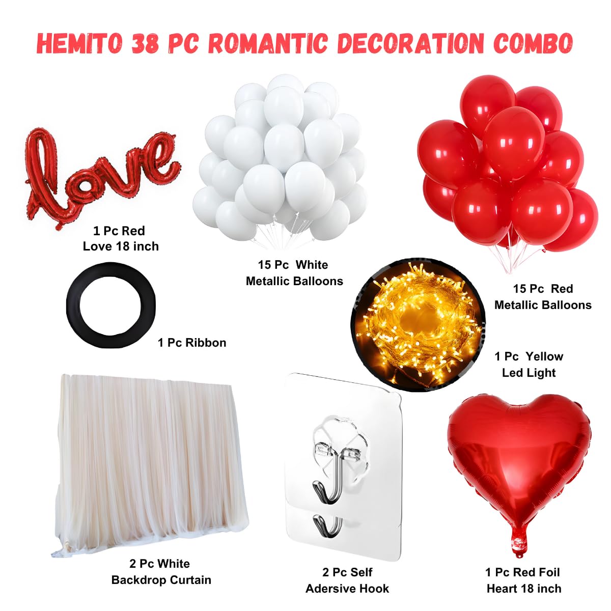 38 Pc Romantic Bedroom Decoration - Love Decoration Kit