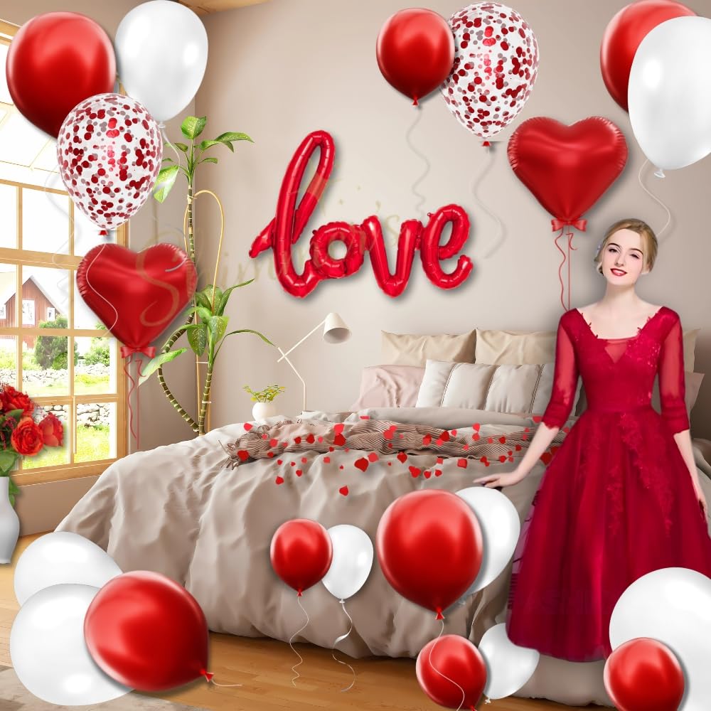 Love Balloon Decoration Set – 33 Pcs Red & White Theme