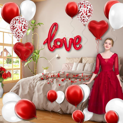 Love Balloon Decoration Set – 33 Pcs Red & White Theme