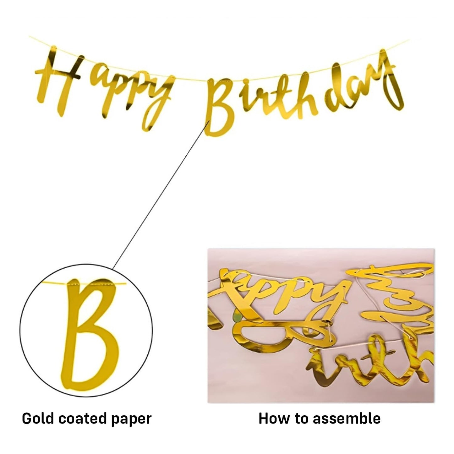 Premium Golden & White 58-Piece Birthday Decoration Kit with Happy Birthday Banner