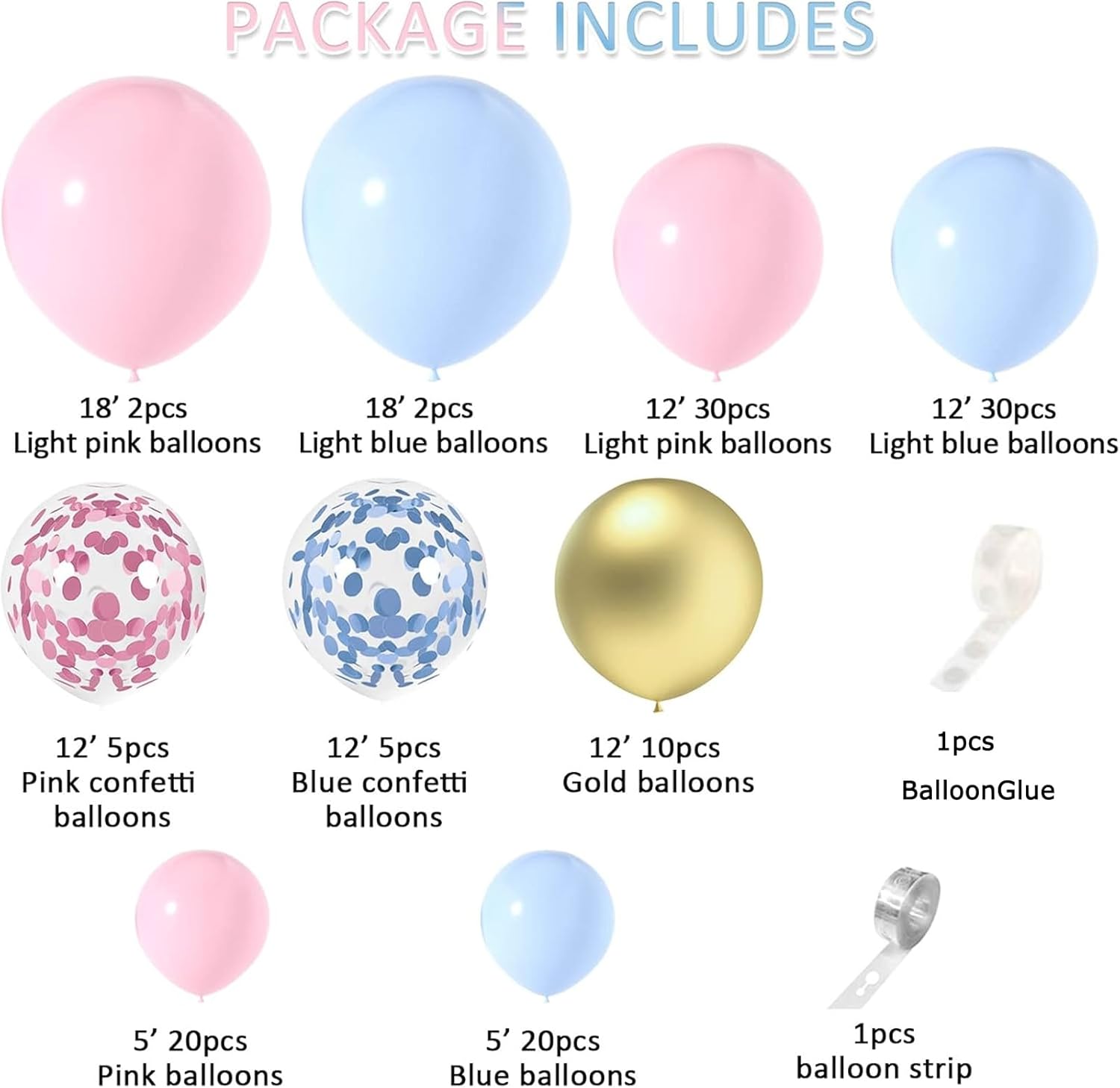 Vibrant Pink Blue Gold Latex Balloon Arch Kit for Gender Reveal