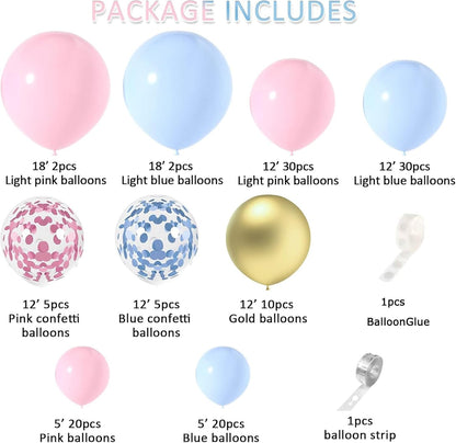Vibrant Pink Blue Gold Latex Balloon Arch Kit for Gender Reveal