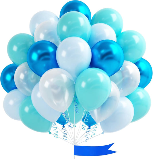 60 Pcs Metallic Blue Turquoise Balloons for Wedding & Birthday Party