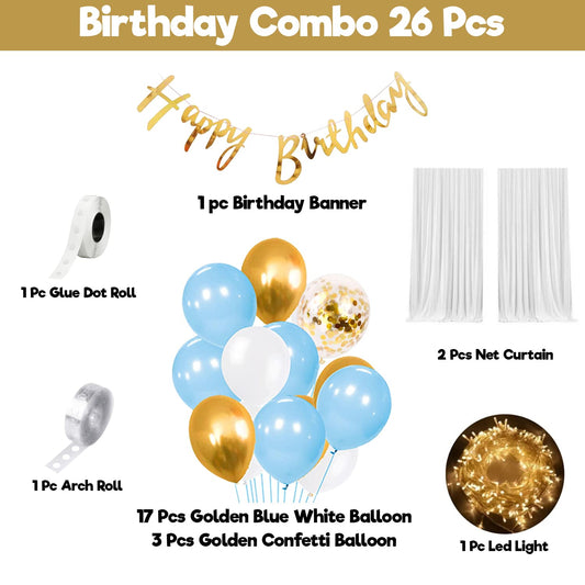 Happy Birthday Decoration Kit - 26 Pcs Blue Birthday Decoration for Husband