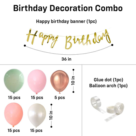 Birthday Decoration Combo For Girls - Multicolor Balloons for 68 Pcs