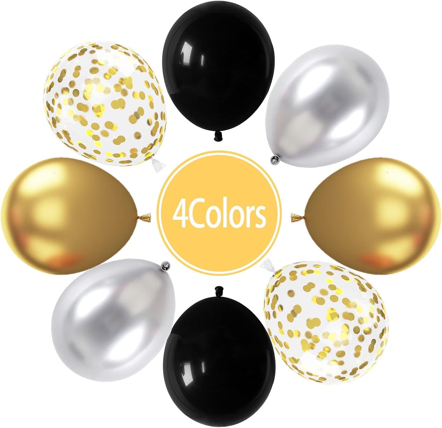 Metallic Confetti Balloons 60 Pack - Gold Silver Black Balloons for Wedding & Birthday Party