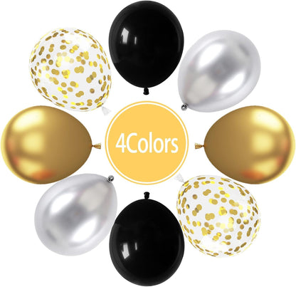 Metallic Confetti Balloons 60 Pack - Gold Silver Black Balloons for Wedding & Birthday Party