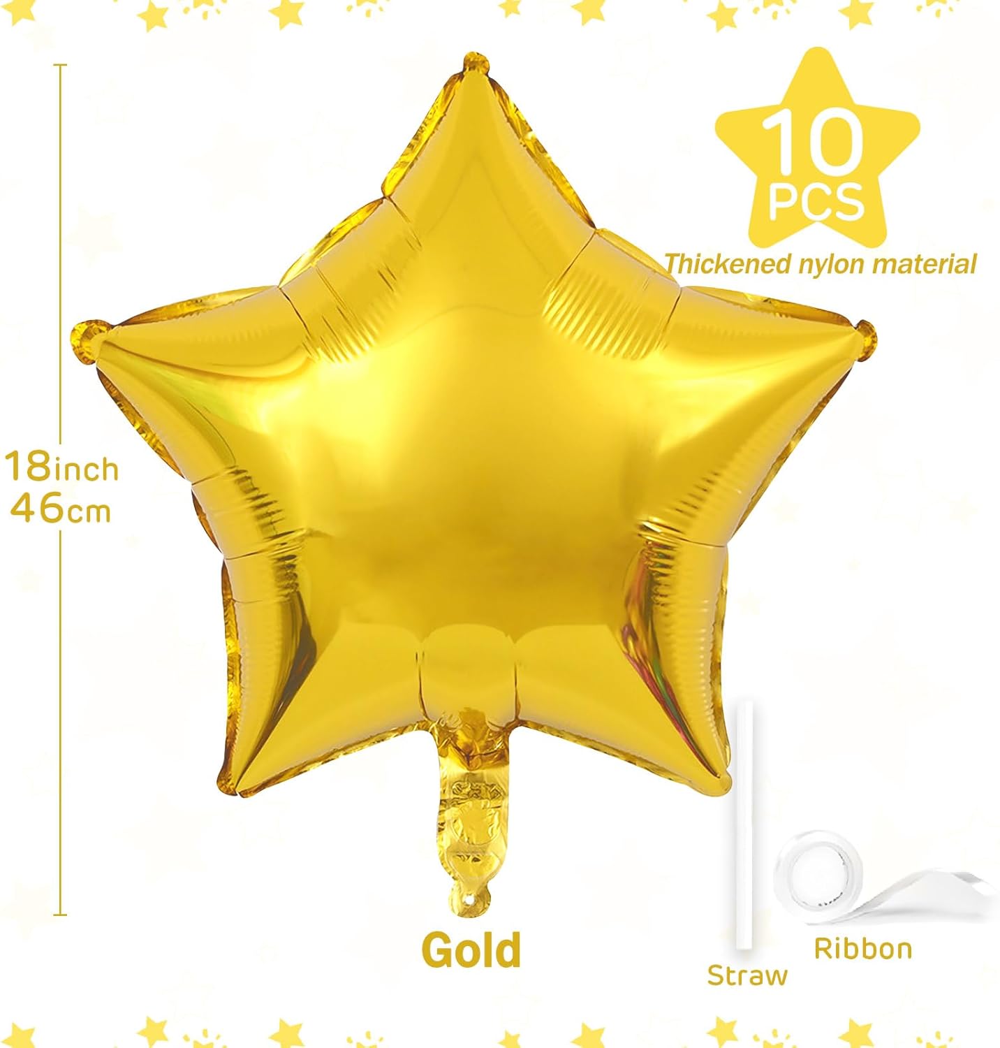 10 Pcs  Star Shaped Mylar Helium Foil Metallic Balloon