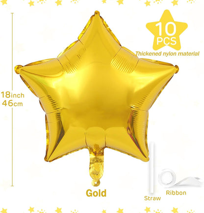 10 Pcs Black Star Shaped Mylar Helium Foil Metallic Balloon for Birthday Party Decorations
