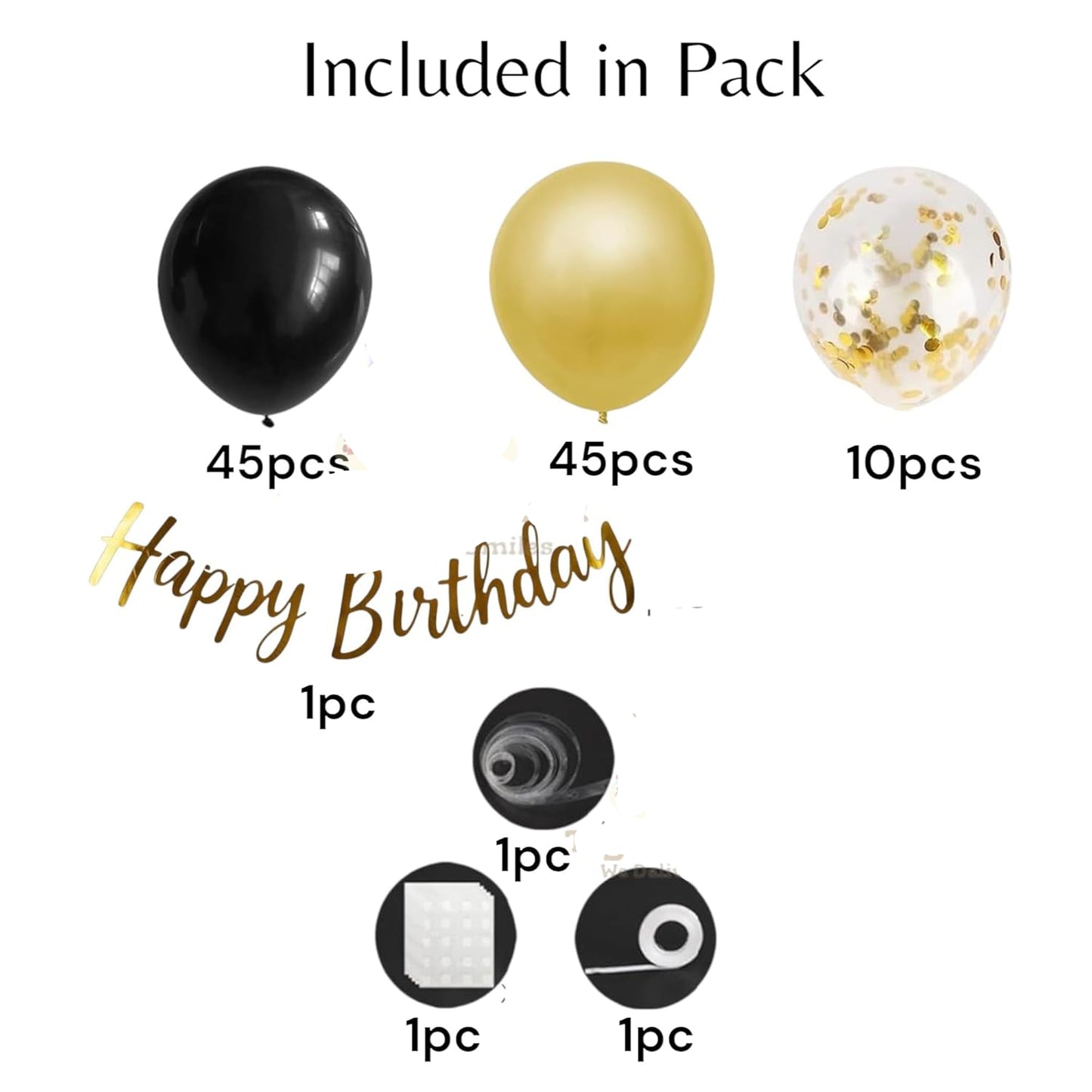 Black Gold Birthday Decorations Kit for Boys - 104 Pcs Combo