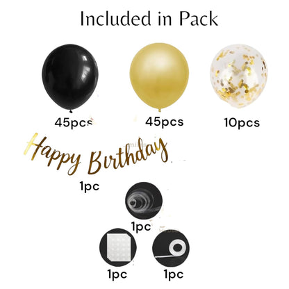 Black Gold Birthday Decorations Kit for Boys - 104 Pcs Combo
