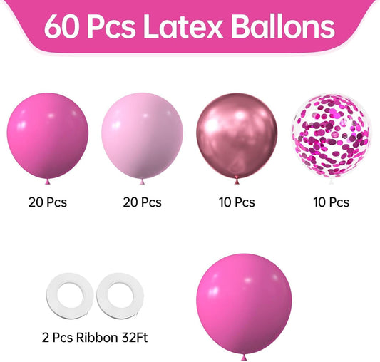60 Pcs Metallic Pink Confetti Balloons for Wedding & Birthday Party