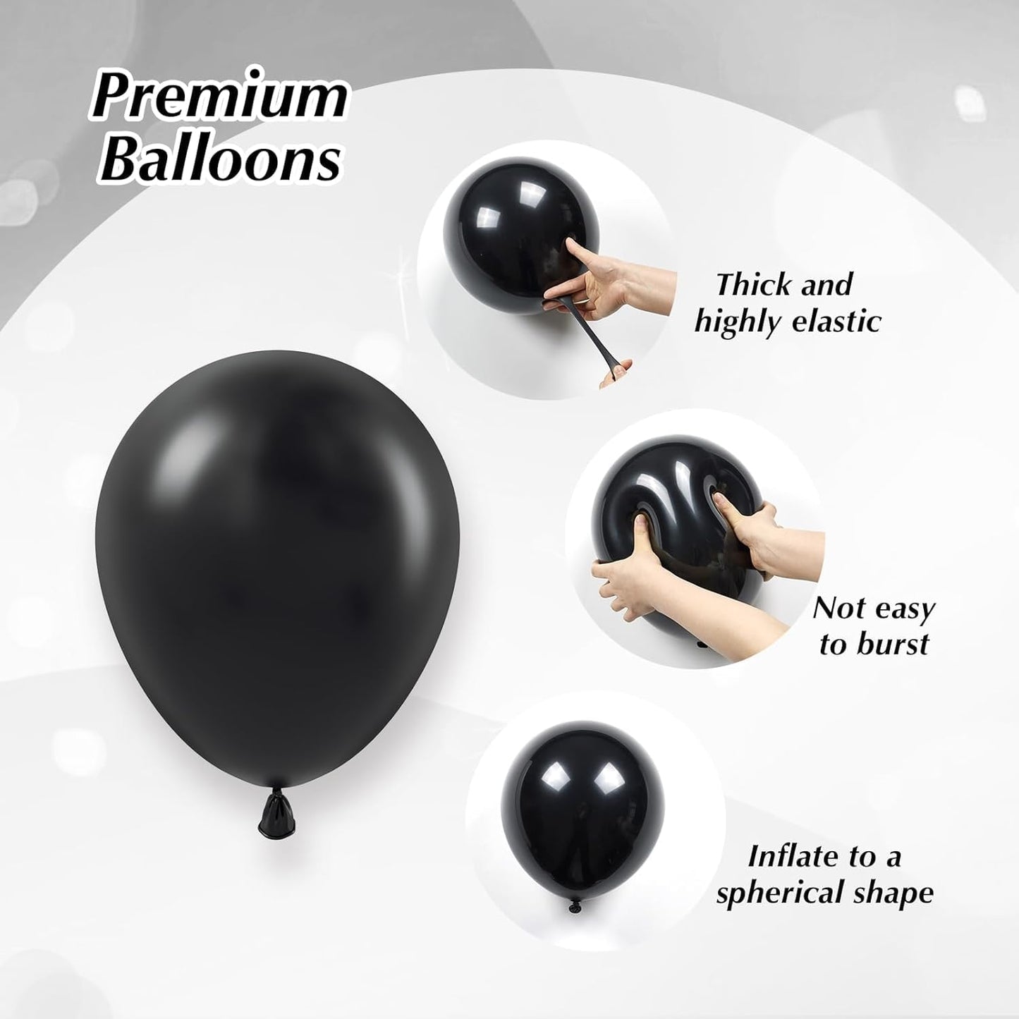 Metallic Silver Black Balloons 60 Pack - Premium Foil Balloon Set for Wedding & Birthday Party