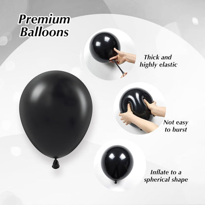 Metallic Silver Black Balloons 60 Pack - Premium Foil Balloon Set for Wedding & Birthday Party