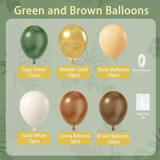 Metallic Balloons 60 Pcs - Gold Green Brown White Party Balloons for Birthday & Wedding