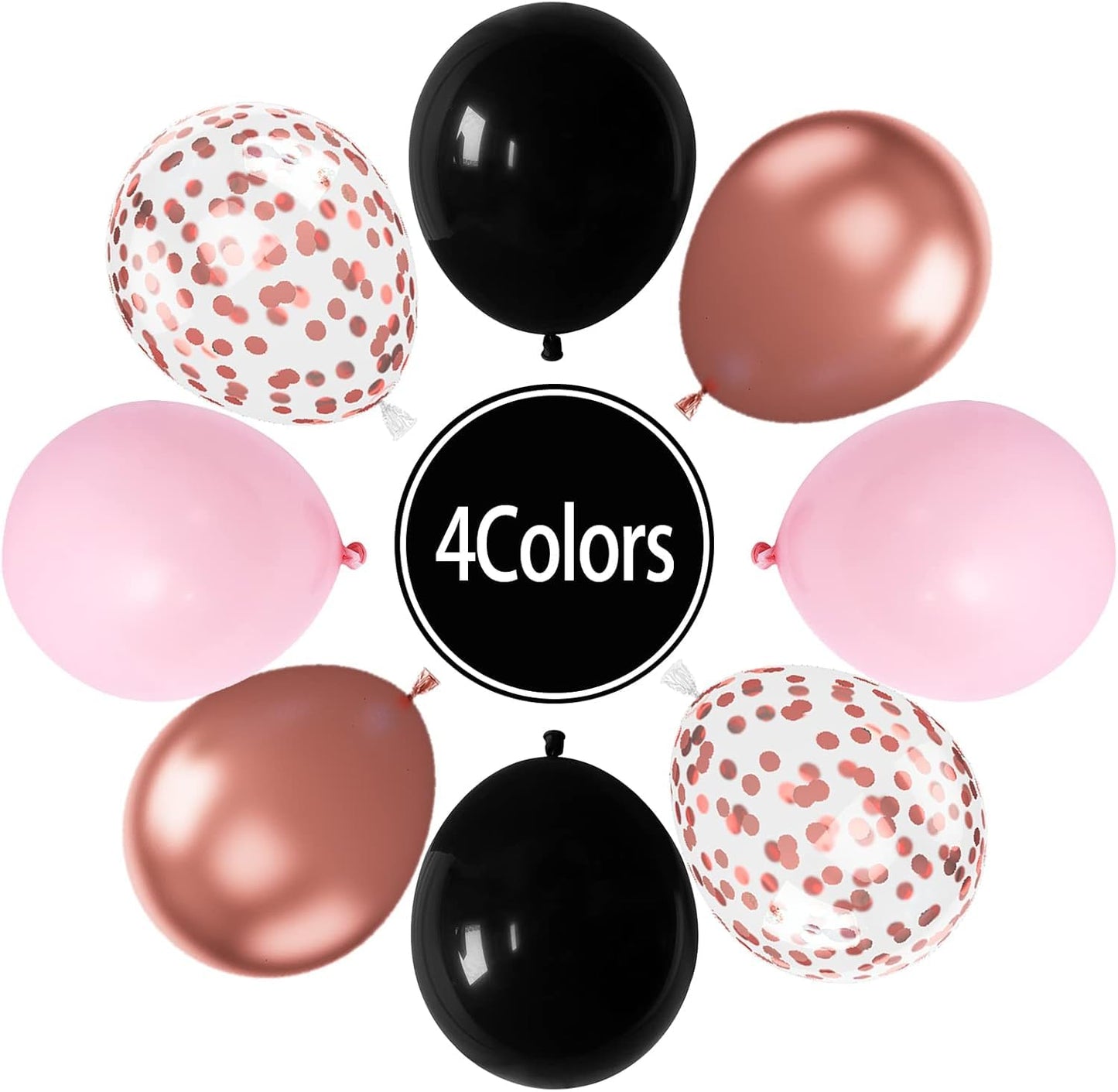 Rose Gold Pink Black Confetti Balloons 60 Pcs - Metallic Party Decorations for Wedding & Birthday Party