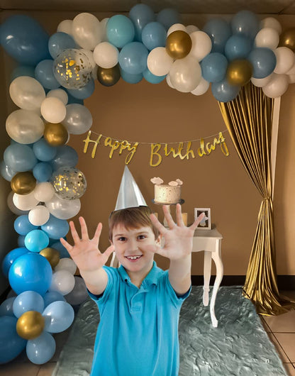 Happy Birthday Decoration Kit for Boys- 70Pcs with Blue and White Balloons