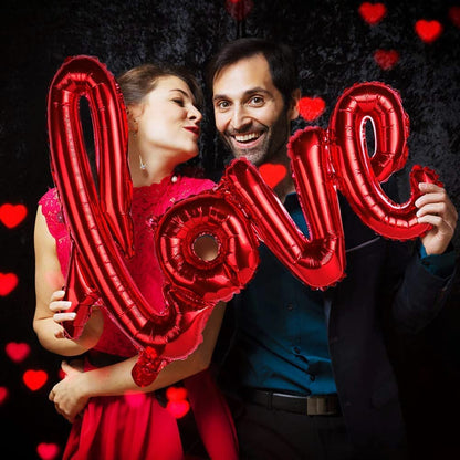 12 PCS Love Foil Balloon Combo – Red Heart & Love Letter Set