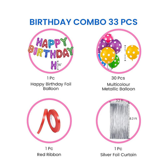 Multicolor Birthday Decoration Kit For Boys- Set of 33 Pcs