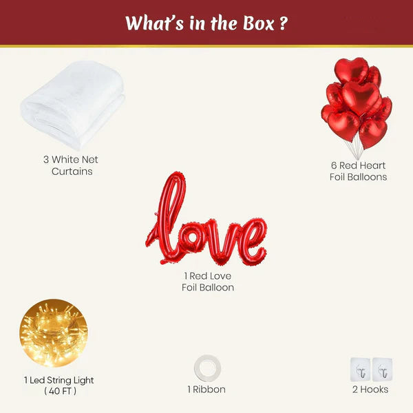 Romantic Love Curtain & Balloon Decor Set -Peak of 14 Pcs