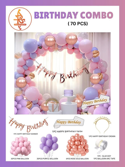Happy Birthday Decoration Kit for Girls - Set of 70 Pcs