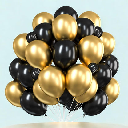 50 Pcs Black Gold Metallic Chrome Balloons for Birthday Party