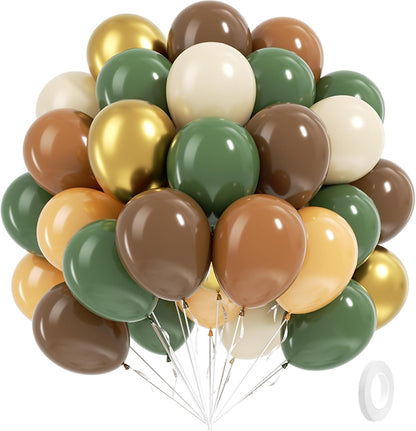 Metallic Balloons 60 Pcs - Gold Green Brown White Party Balloons for Birthday & Wedding
