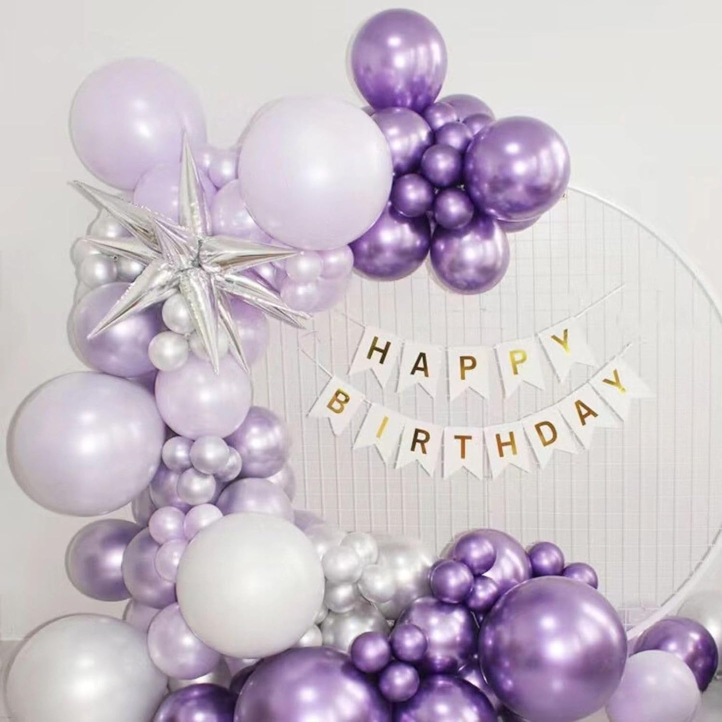 60 Pcs Metallic Purple Silver White Confetti Balloons for Wedding & Birthday Party