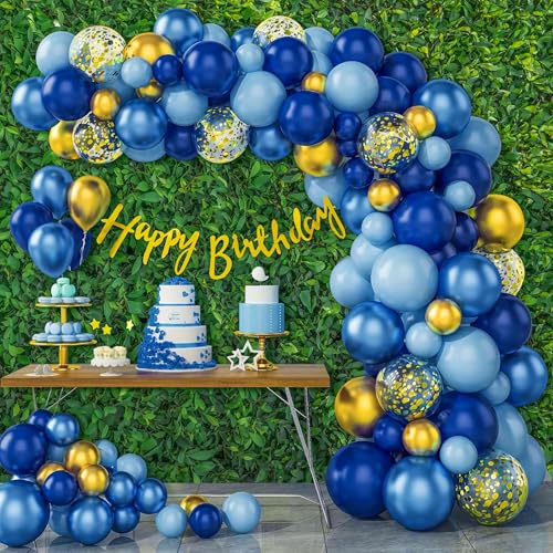 51-Piece Blue & Gold Theme Rubber Balloon Birthday Decoration Kit for Boys