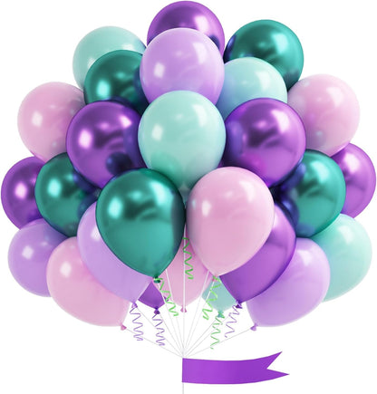 60Pcs Metallic Blue Purple Mermaid Balloons for Birthday Baby Shower Wedding