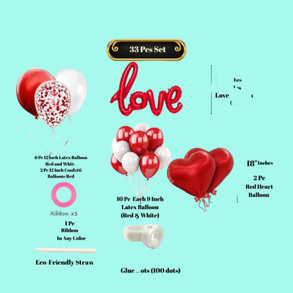 Love Balloon Decoration Set – 33 Pcs Red & White Theme