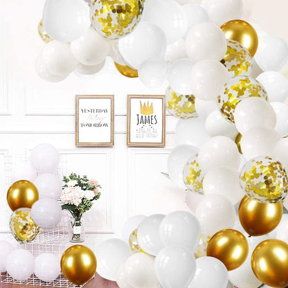 Gold, Confetti & White Balloon Set - 60 Pcs