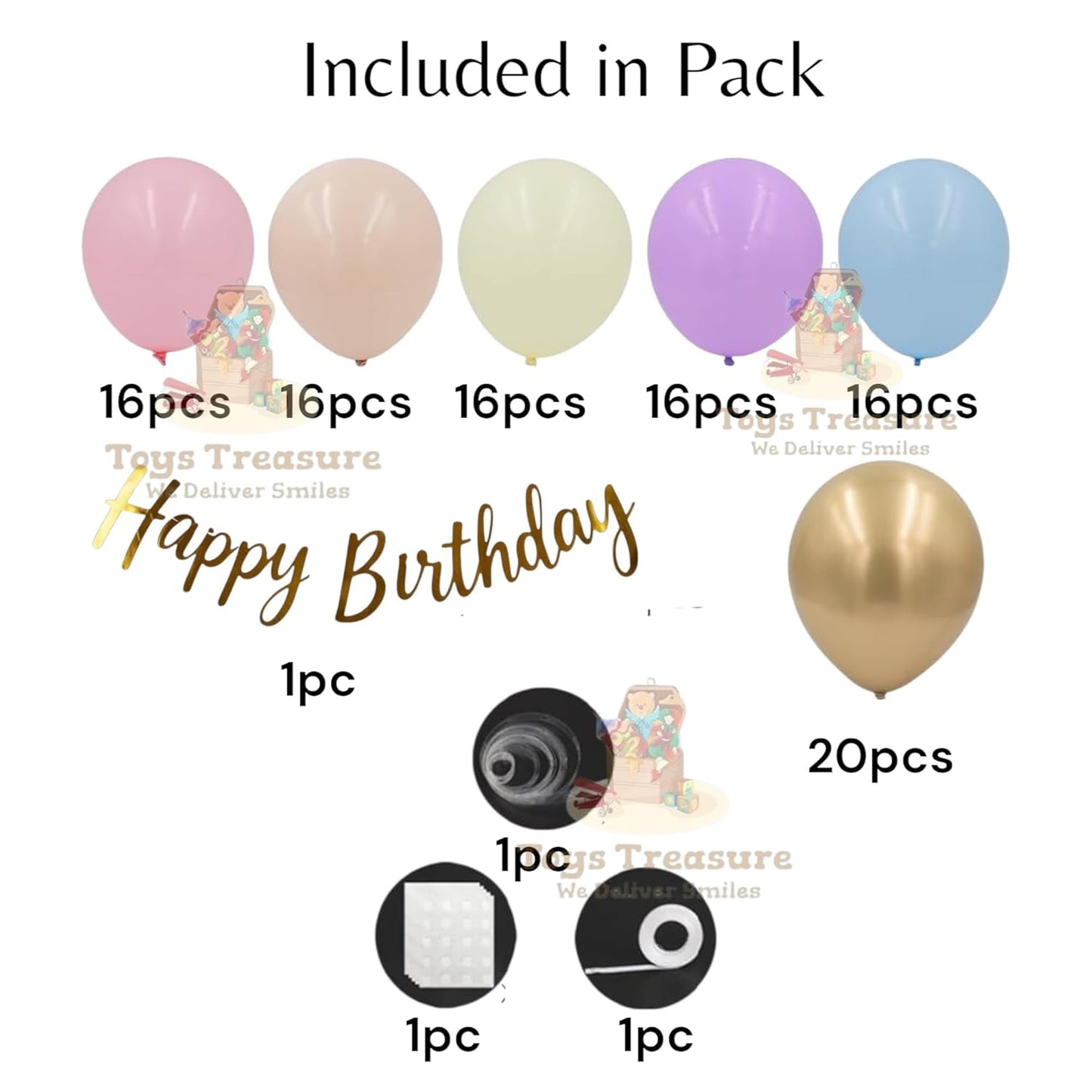 104 Pcs Happy Birthday Decoration Kit - Pastel Rainbow Balloons