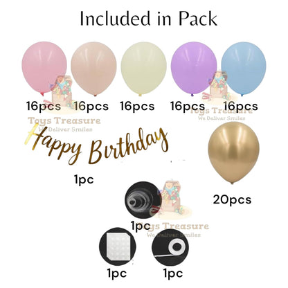 104 Pcs Happy Birthday Decoration Kit - Pastel Rainbow Balloons